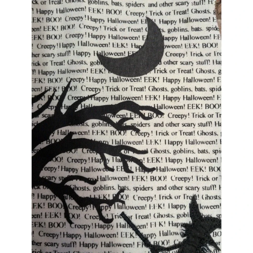 Halloween Tea Towel Witch Flying on Broom Spooky Tree Cemetery Holiday Kitchen